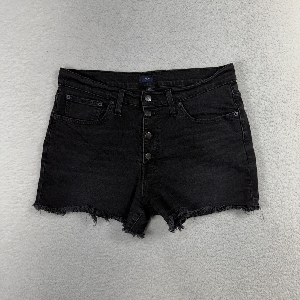 J.CREW Button Fly Jean Shorts Womens Black Denim High Rise Cuffed 30 (W33)